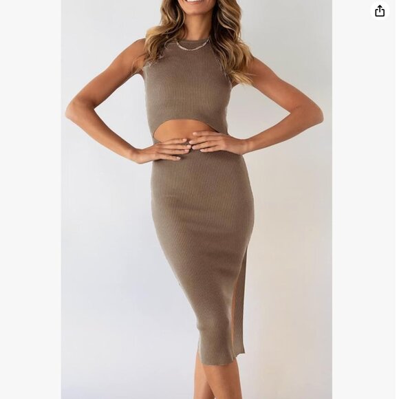 pretty garden Dresses & Skirts - PRETTYGARDEN Women Summer Midi Bodycon Dresses Casual Crew Neck Side Slit Camel